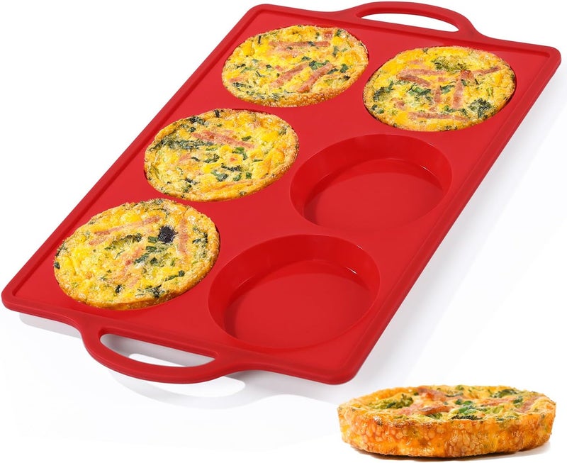 CAKETIME Muffin Top Pan Non Stick,4 Inch Metal Frame Round Egg Baking Pan for Oven English Muffins, Whoopie Pies, Corn Bread, Egg Bites, Breakfast Sandwiches Tarts Red - Image 1
